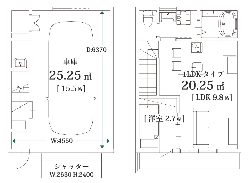 静岡の賃貸ガレージハウスは大場建設：施工実績1「G★BASE」間取り